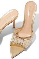 Rania 80 Metallic Leather Embroidered Organza Mules