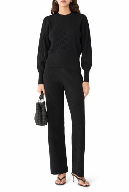Embossed Motif Viscose-Blend Trousers