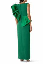 One-Shoulder Ruffle Detail Gown