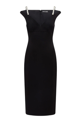  Crystal Strap Detail Midi Dress
