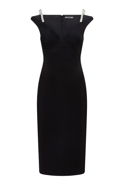  Crystal Strap Detail Midi Dress