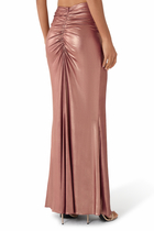 Coated Jersey Ruched Maxi Skirt