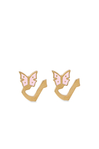 Kids Tiny Bling Butterfly Charm Letter 'Lam' Earrings, 18K Yellow Gold & Enamel