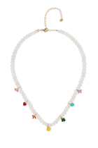 Gold & Enamel Tiny Charms Moonstone Necklace, 14K Yellow Gold, Enamel & Moonstone