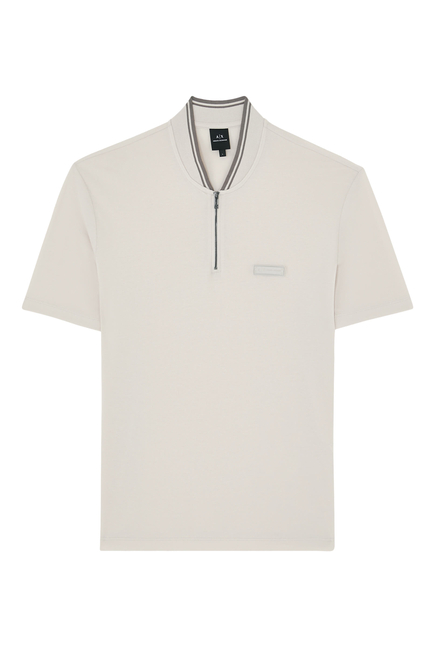 Zip-Up Pique Polo Shirt