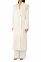 Double-Breasted Flower Appliqué Coat 