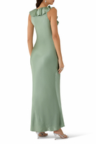 Neck Ruffles and Rose Applique Maxi Dress