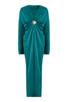 Tina Satin Plunge-Neck Embellished Maxi Dress