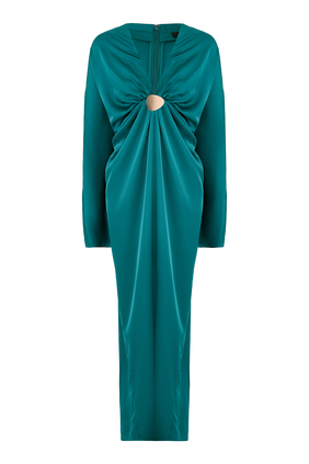 Tina Satin Plunge-Neck Embellished Maxi Dress