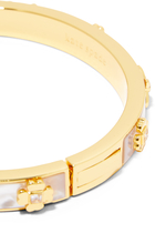 Heritage Bloom Hinged Bangle, Plated Metal With Cubic Zirconia & Mother of Pearl