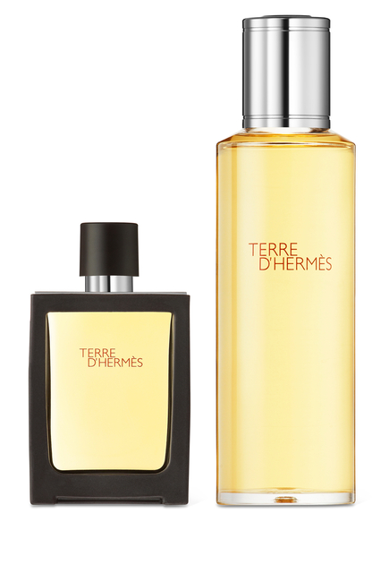 عطر بخاخ Terre d'Hermès بحجم مناسب للسفر 30 ملل وعبوة إعادة ملء 125 ملل عطر بخاخ Terre d'Hermès بحجم مناسب للسفر 30 ملل وعبوة إعادة ملء 125 ملل