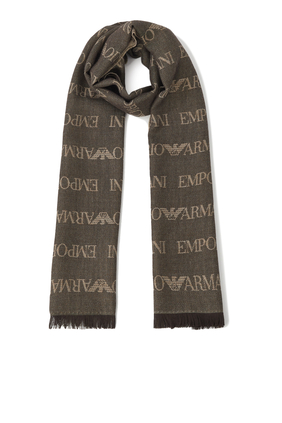 Virgin-Wool and Acrylic Logo Scarf