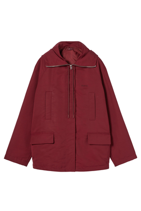 Hooded Fabric Jacket with Logo