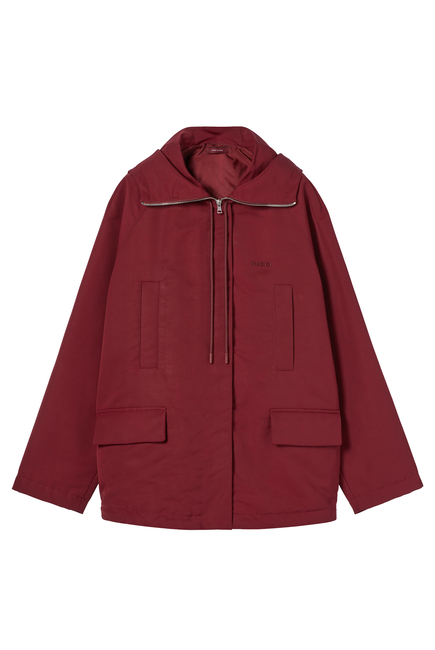 Hooded Fabric Jacket with Logo