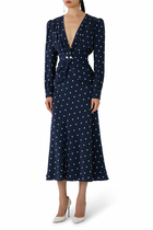 Jewel Buttons Polka Dot Dress