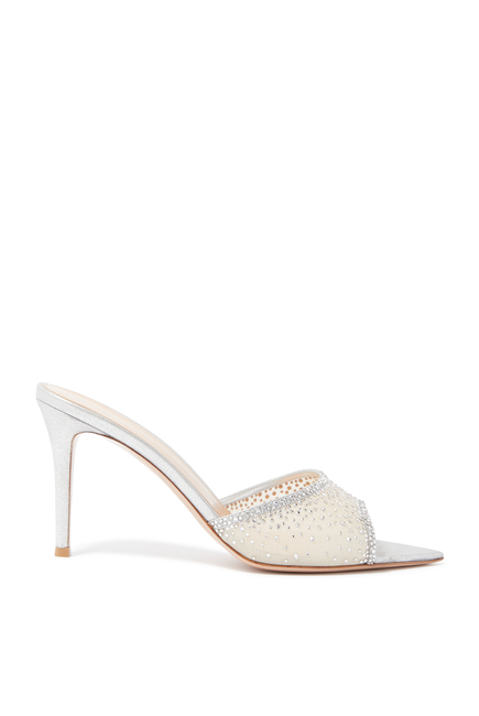 Rania 80 Metallic Leather Embroidered Organza Mules