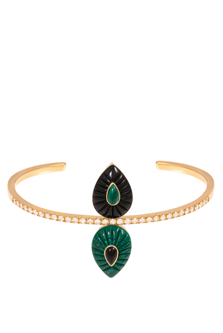 Bond Street Bangle, 18k Yellow Gold with Diamond & Malachite