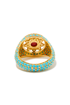 Arabesque Pinky Ring, 18k Gold with Coral & Diamonds