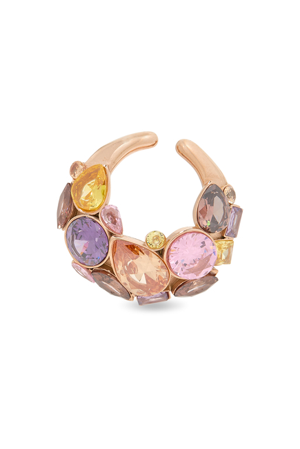 Round Ear Cuff, Gold-Plated Stainless Steel & Crystals