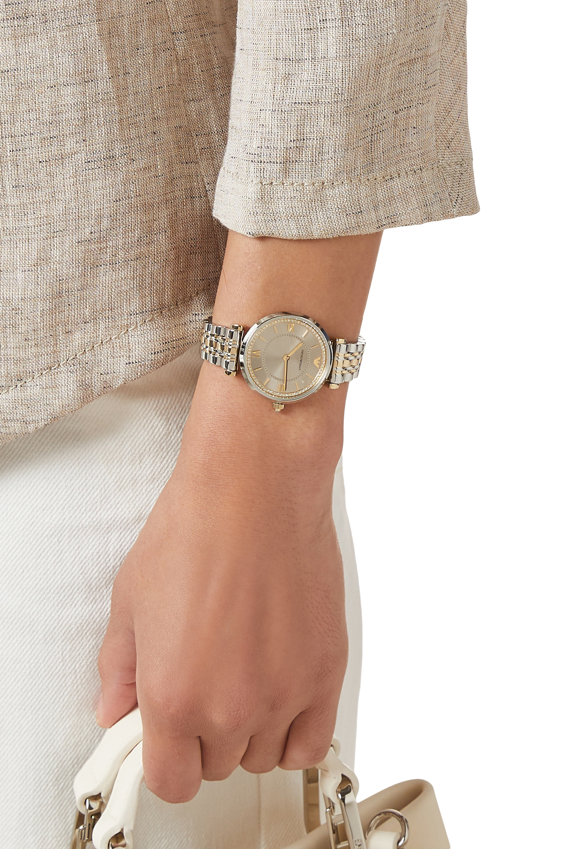 ساعة ثنائية العقارب بلونين ستانلس ستيل