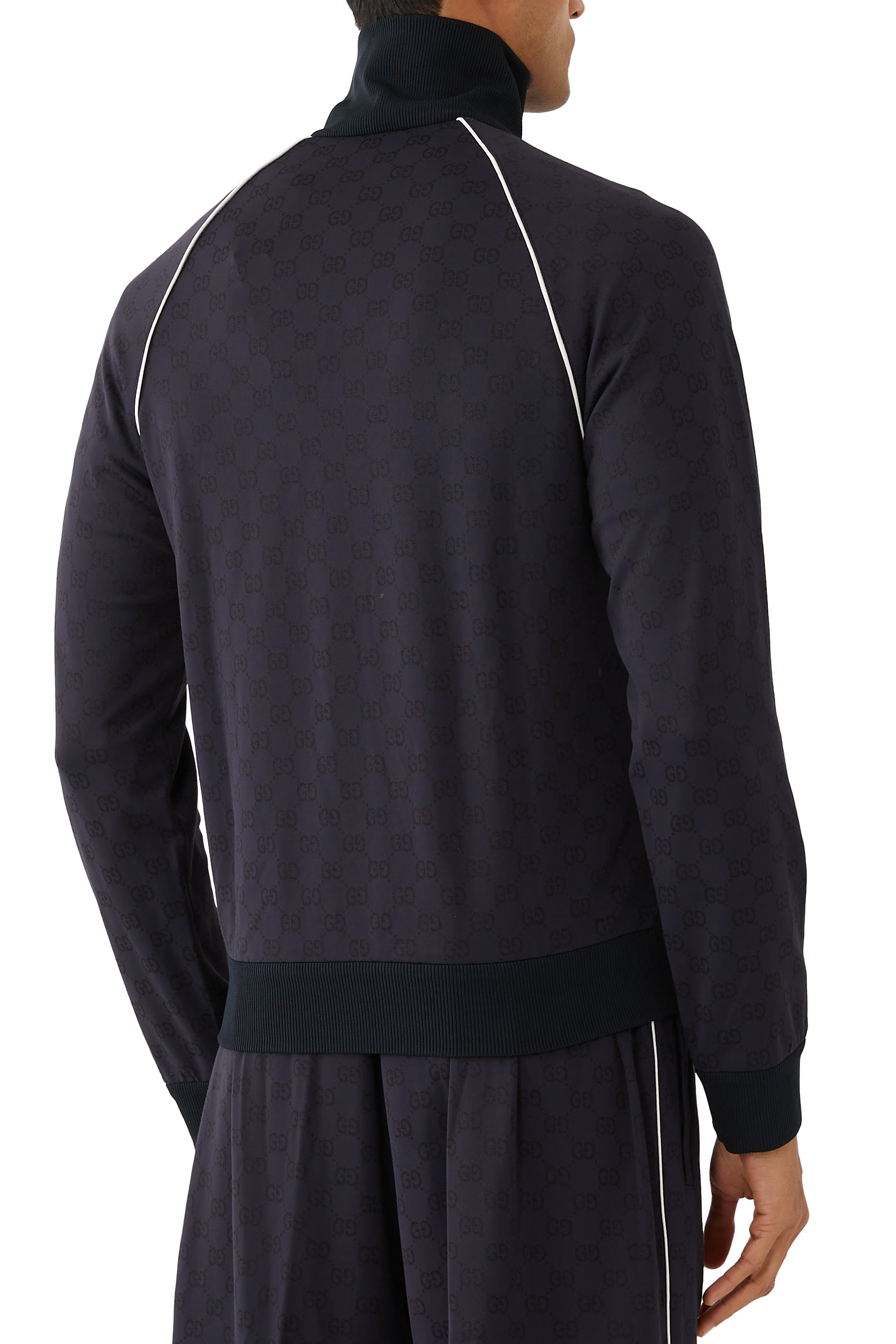 جاكيت نايلون وجيرسيه بسحاب بشعار الماركة مزدوج