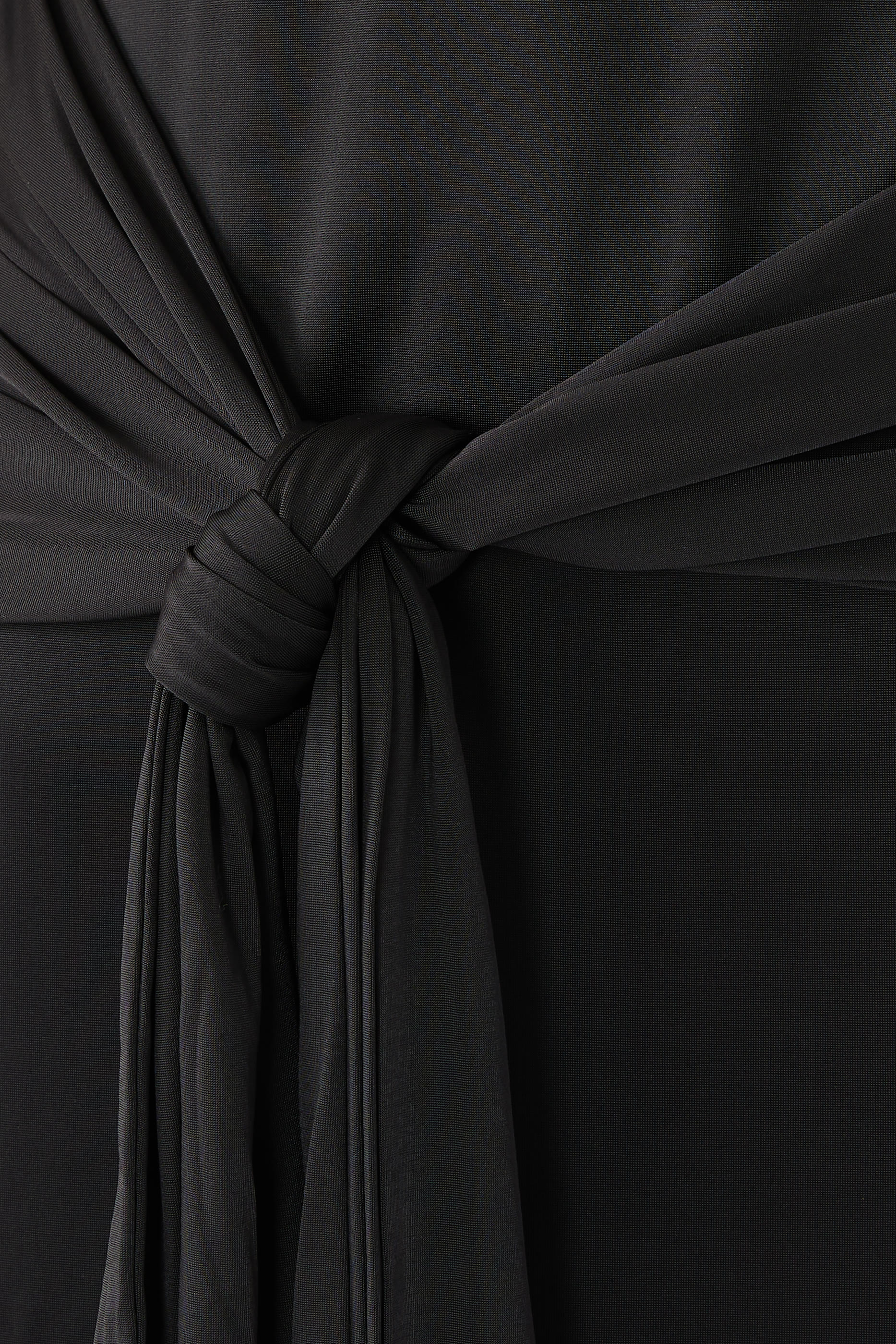 فستان متوسط الطول بكشكش جيرسيه ناعم