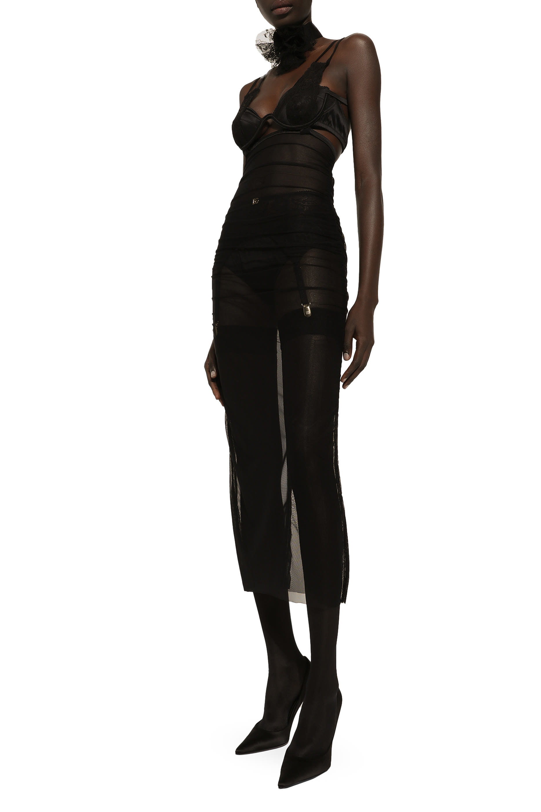 فستان متوسط الطول بمشد تول