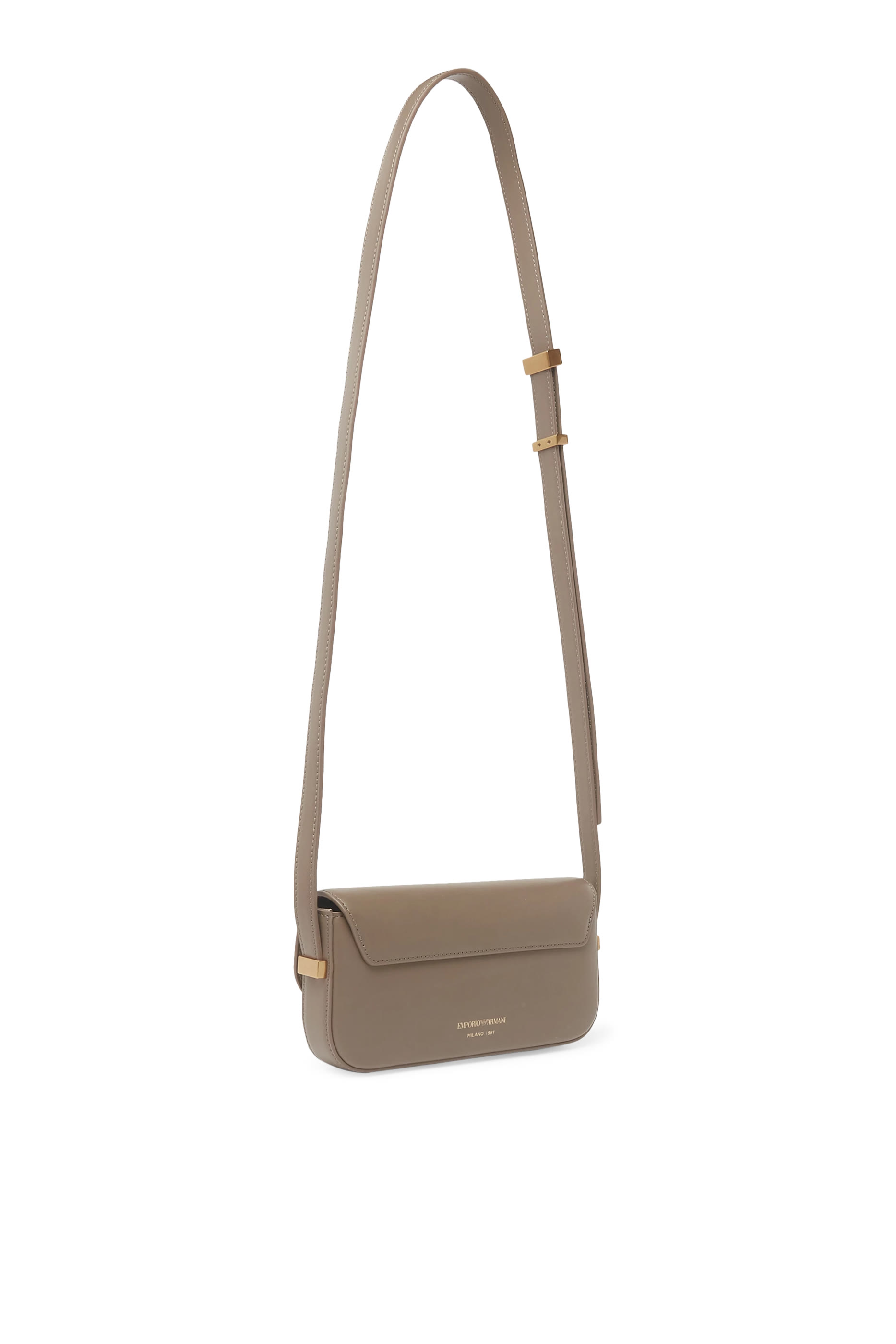 حقيبة كتف بحلية معدنية بشعار الماركة جلد ناعم