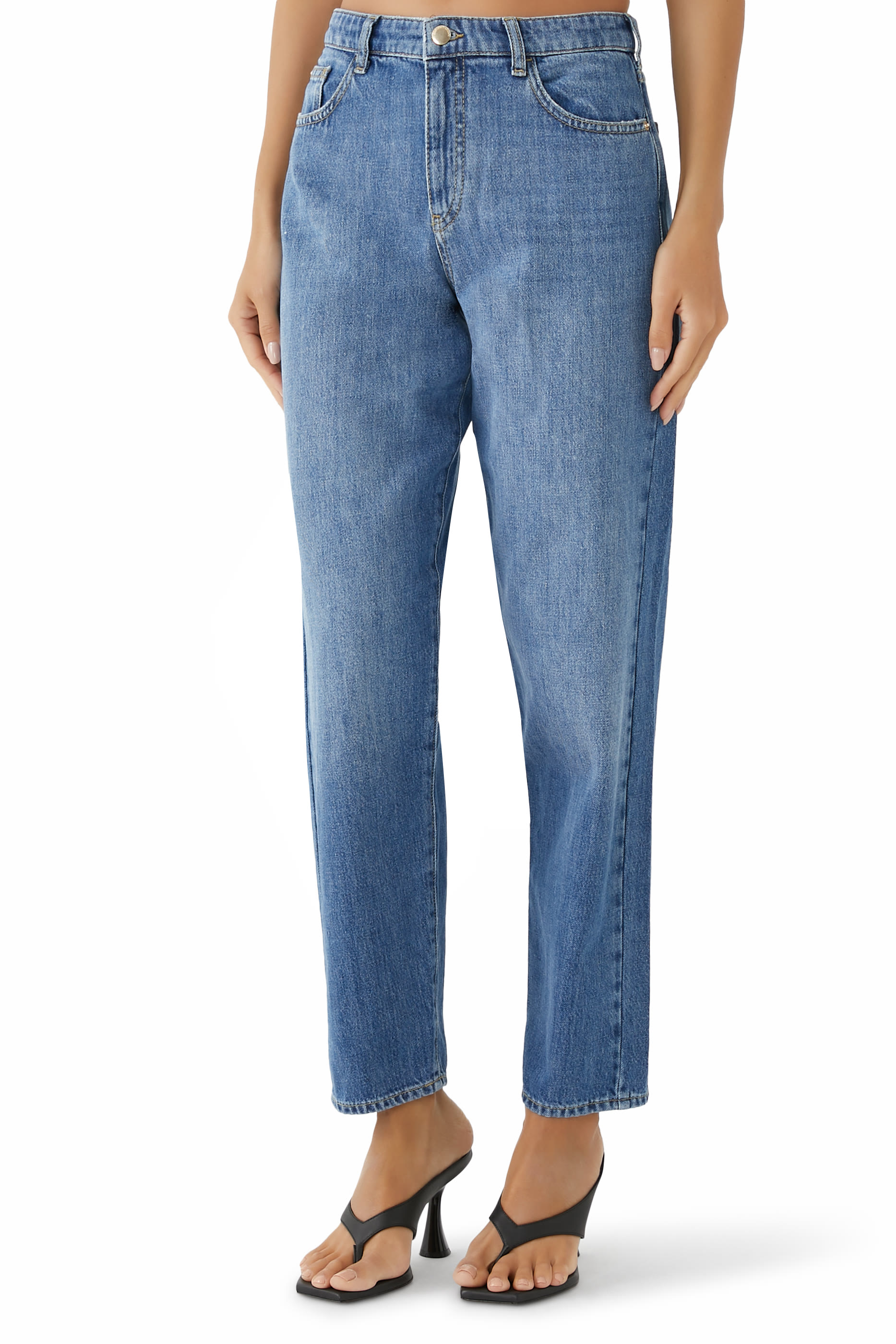 بنطال جينز 90 جي بقصة تضيق قليلاً باتجاه الحافة قطن دنيم