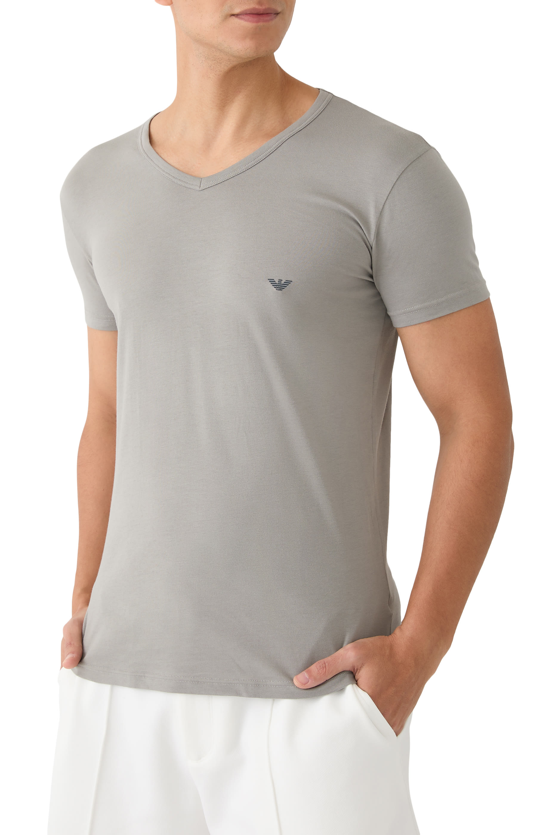 طقم تيشيرت منسوج بشعار الماركة قطعتين