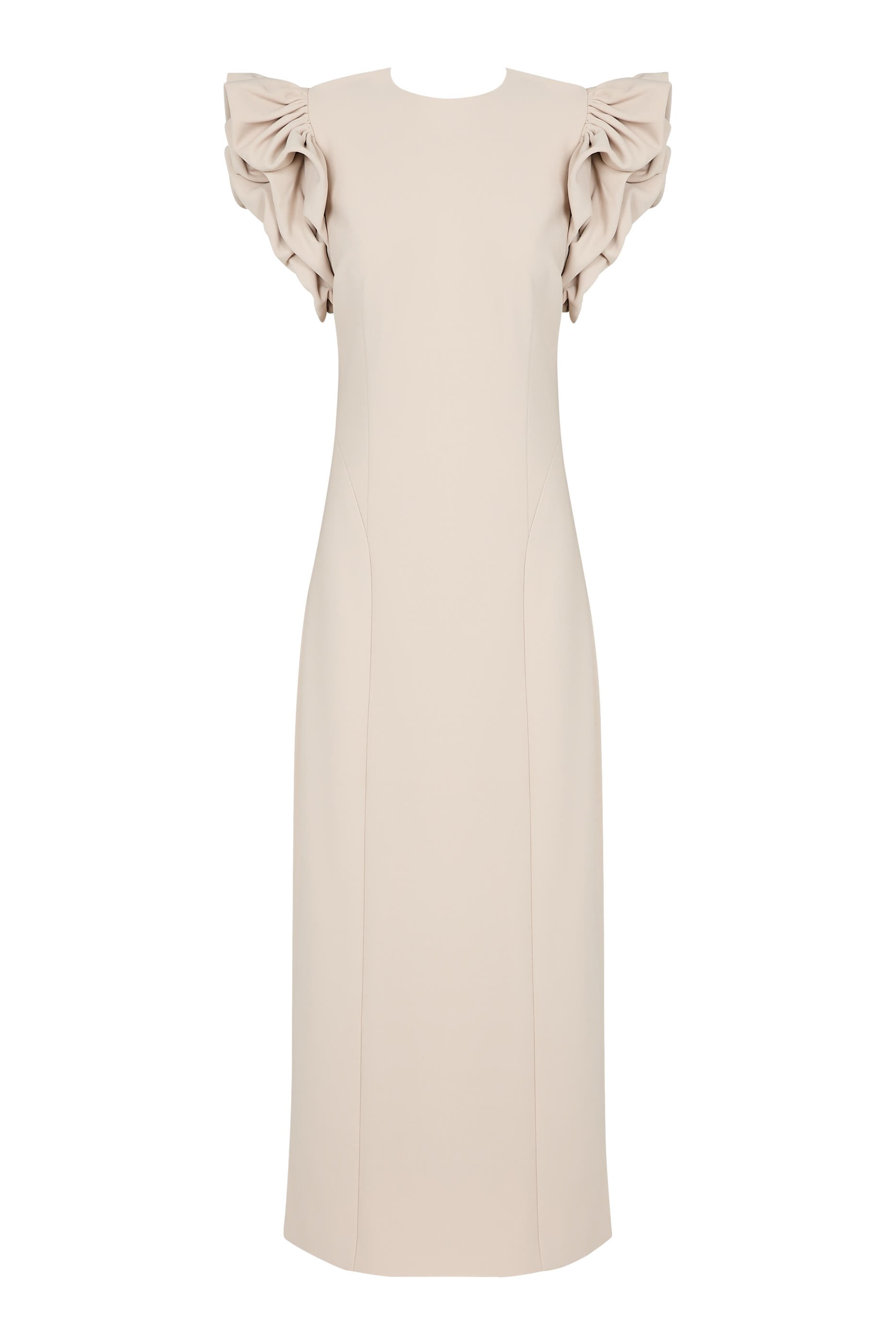 فستان متوسط الطول بأكمام منفوخة كريب