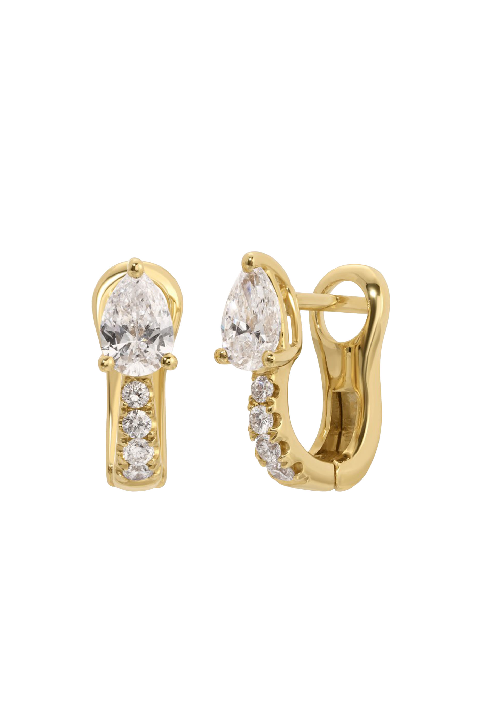 أقراط هاجيز مسطحة مرصعة بماس بتصميم كمثرى، ذهب أصفر عيار 18