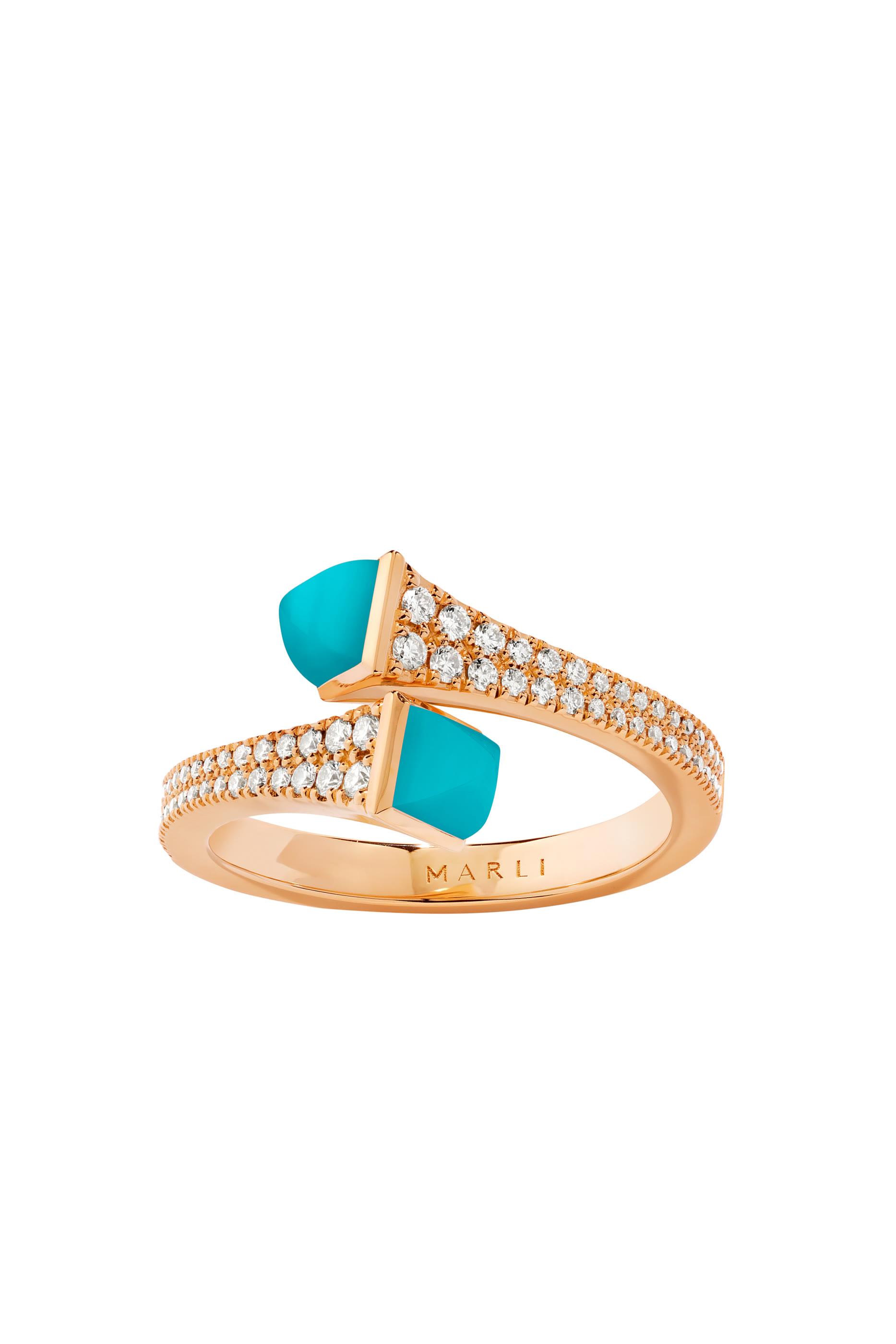 خاتم كليو رفيع مرصع بالماس وأحجار فيروز ذهب وردي عيار 18