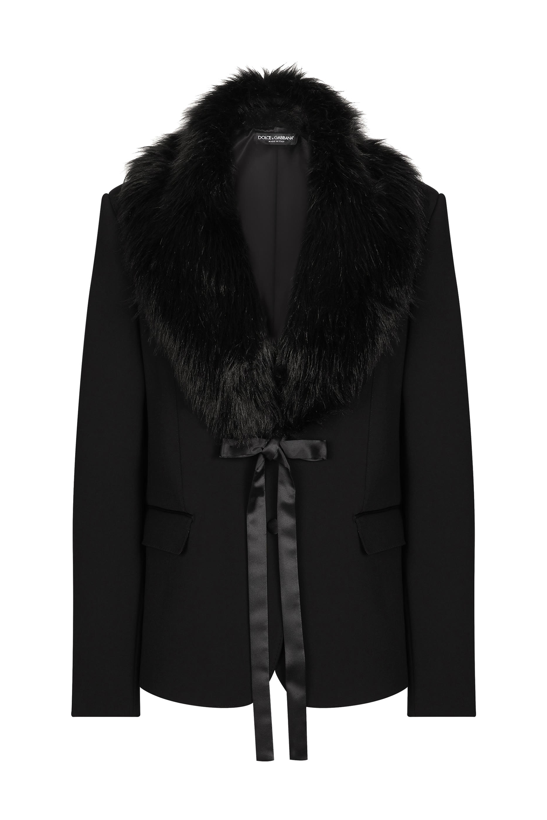 جاكيت صوف بياقة فرو صناعي