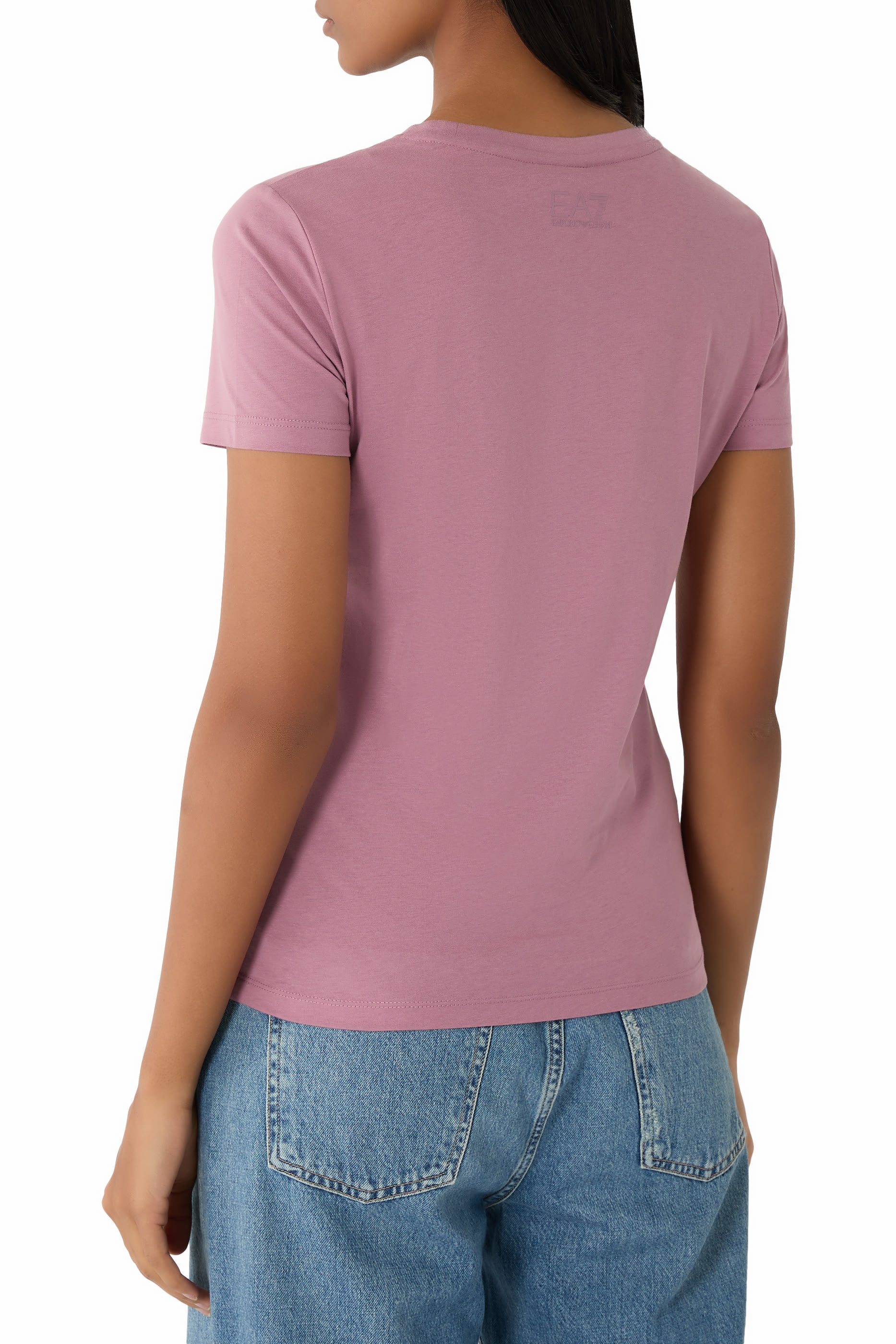 تيشيرت  بشعار الماركة مرصع بأحجار الراين قطن