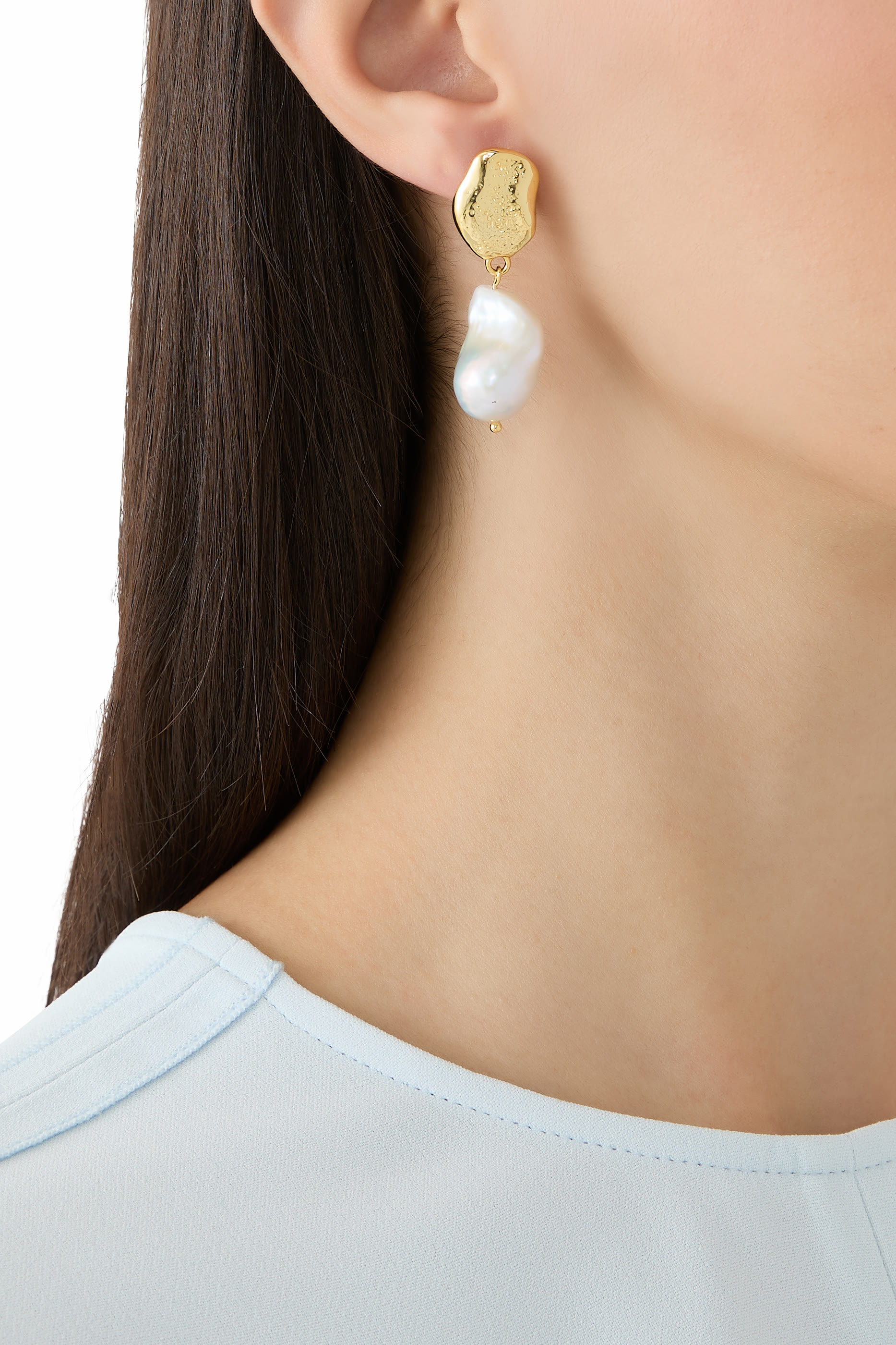 أقراط ماروسيا مرصعة بلآلئ الباروك، نحاس مطلي بذهب عيار 18