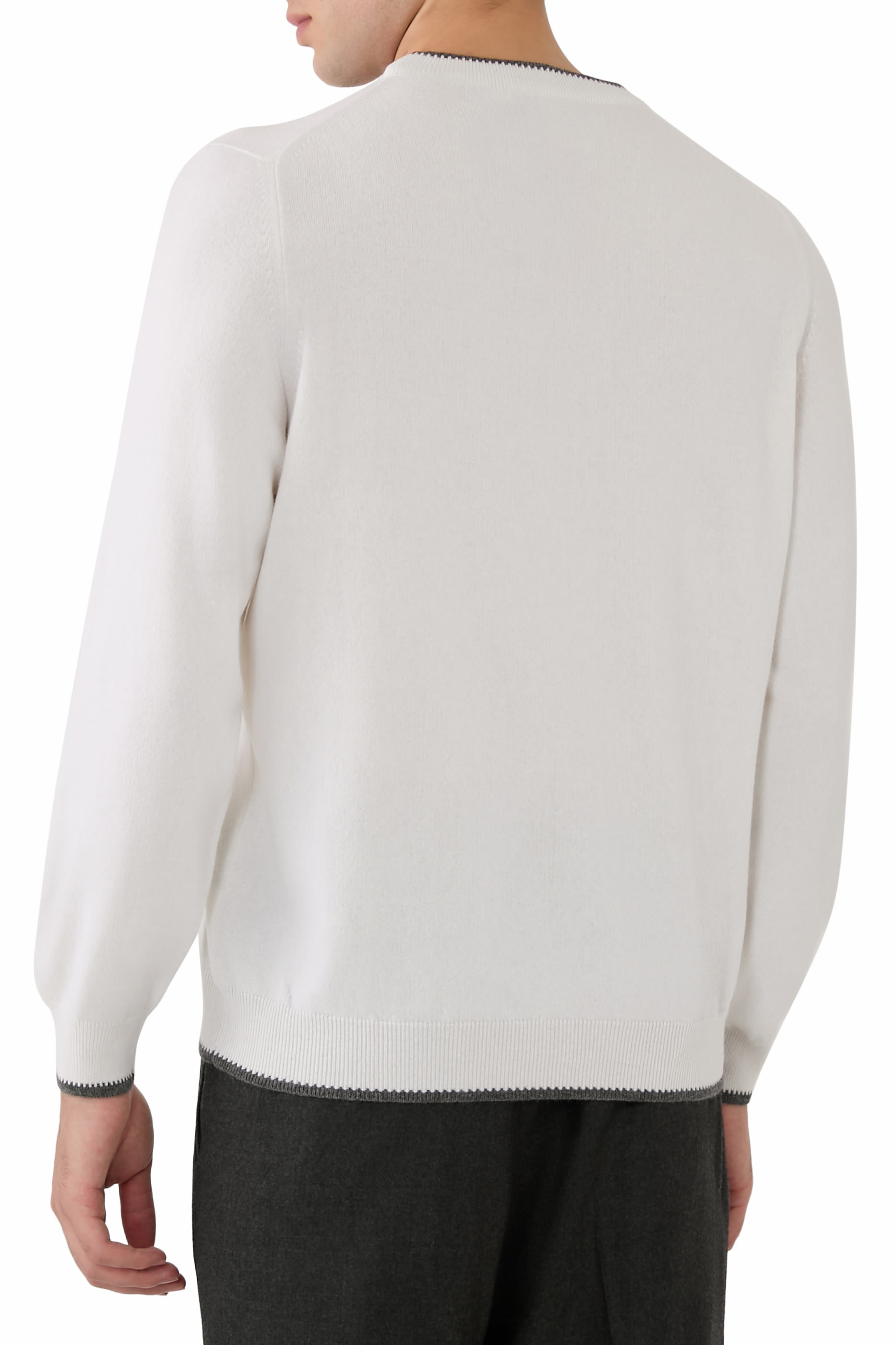 Contrast Trim Cashmere Crewneck