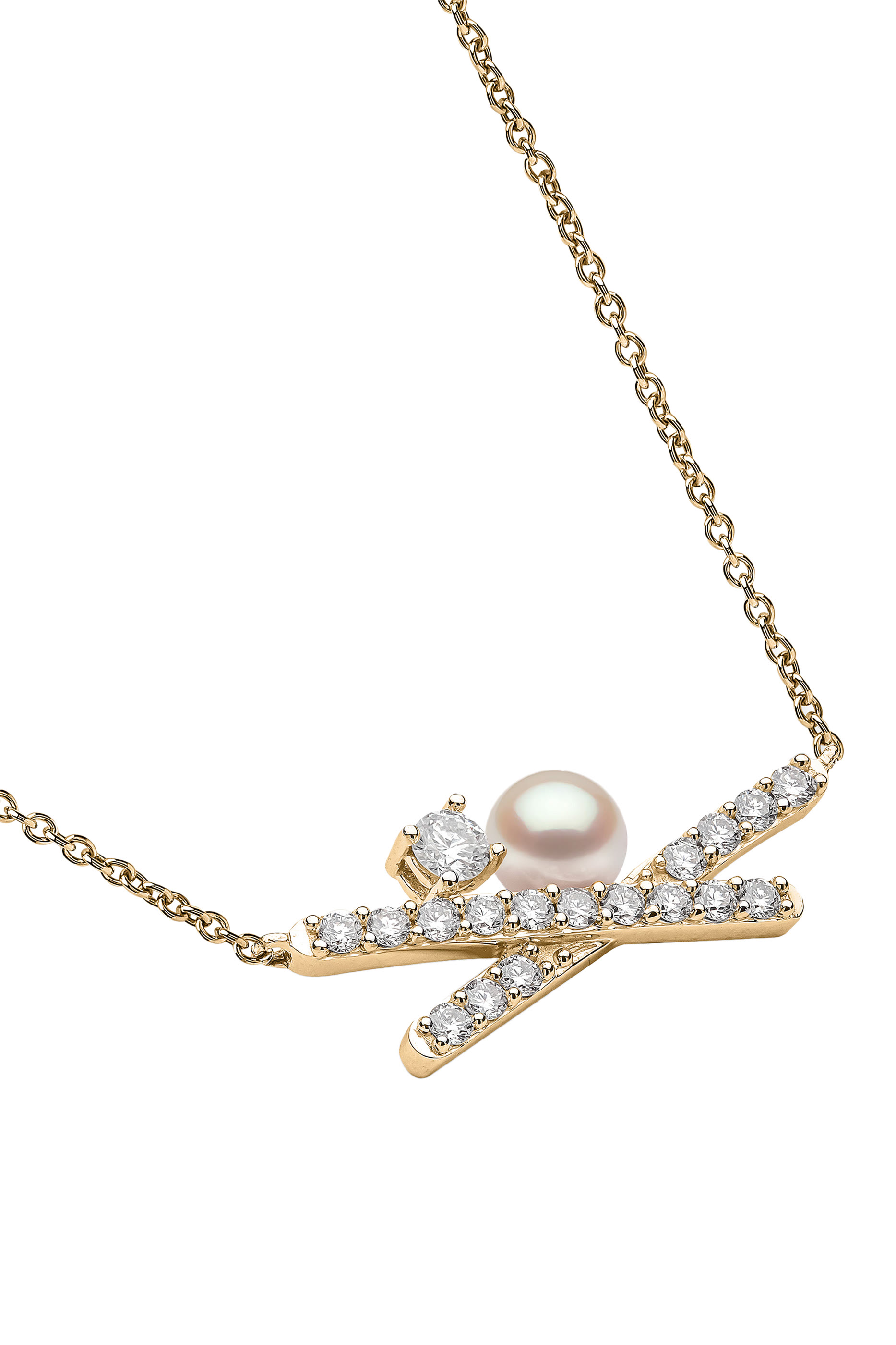 قلادة سليك مرصعة بالماس واللؤلؤ ذهب أصفر عيار 18