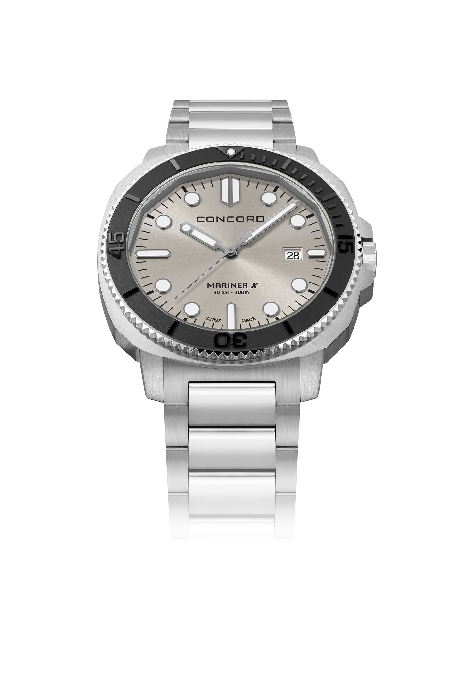 ساعة مارينر اكس كوارتز للغطس مزينة بكريستال ياقوتي، ستانلس ستيل وسيراميك