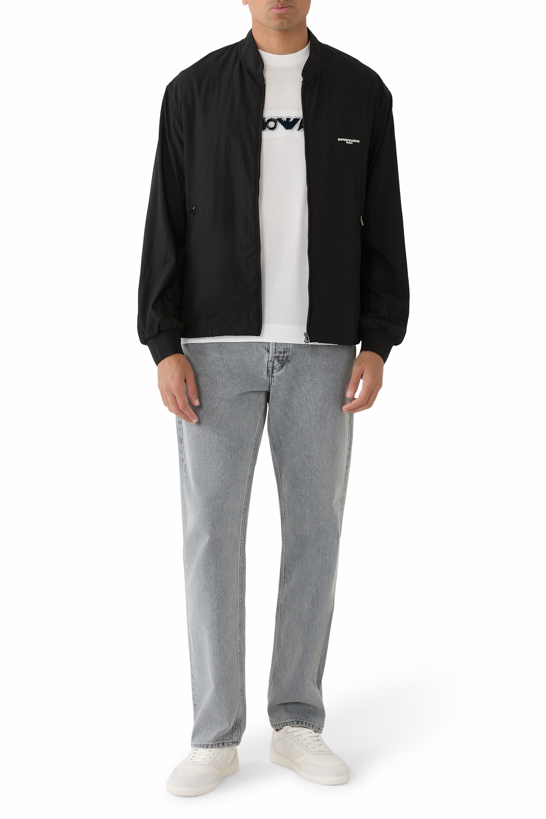 جاكيت فضفاض بطبعة شعار الماركة بحجم صغير نايلون