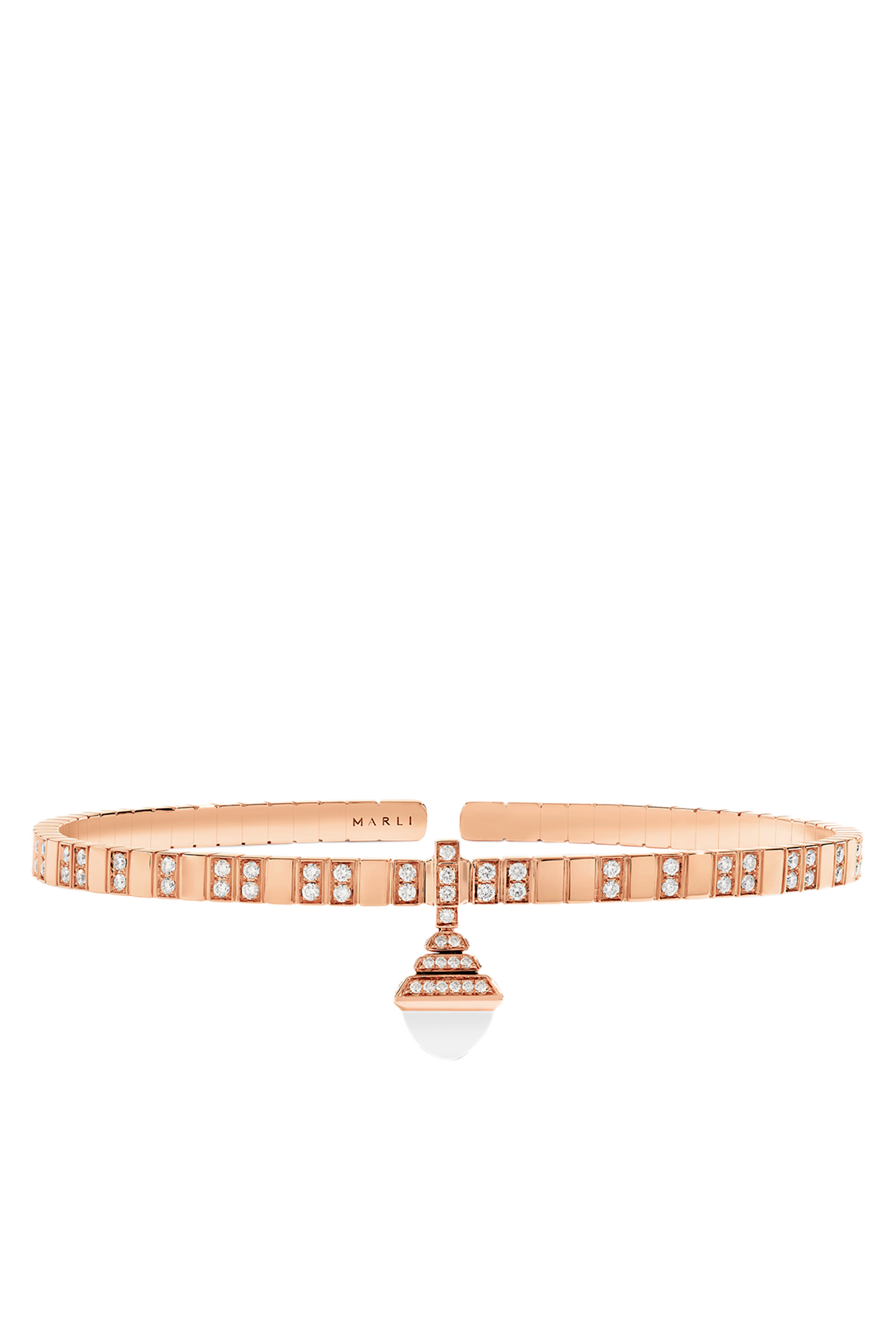 سوار كليو بحلية مرصع بالماس والعقيق الأبيض ذهب وردي عيار 18