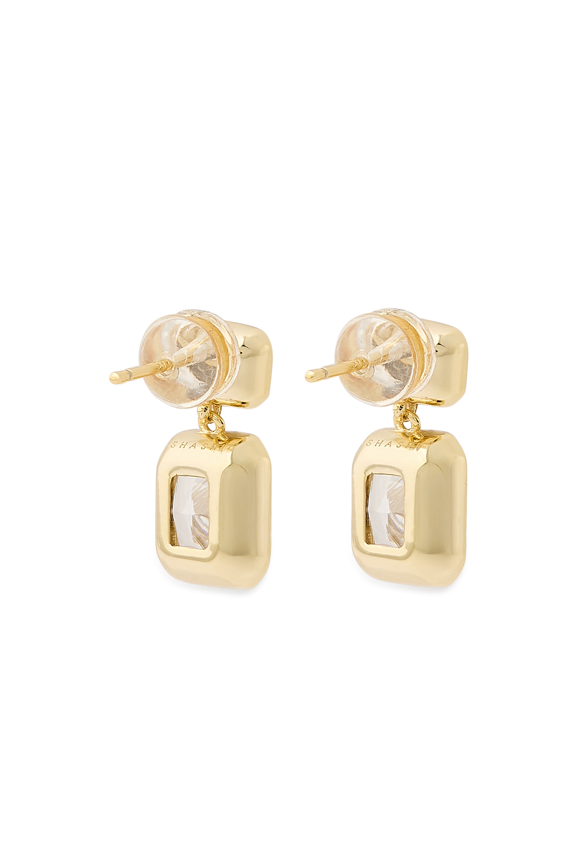 أقراط متدلية مرصعة بأحجار زركونيا مكعبة بتصميم ثلج مجروش وزمرد مستطيل، فضة إسترلينية مطلية بذهب عيار 14 قيراط