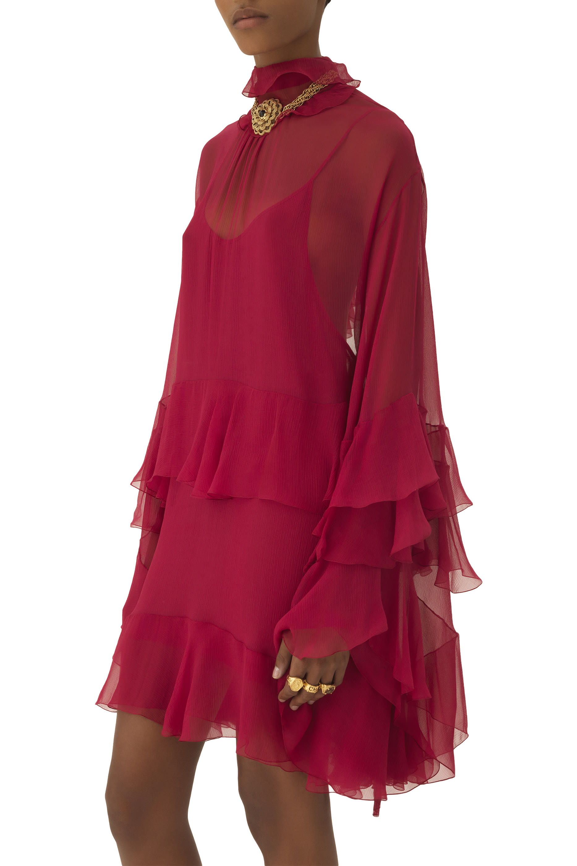 فستان قصير مزين بكشكش