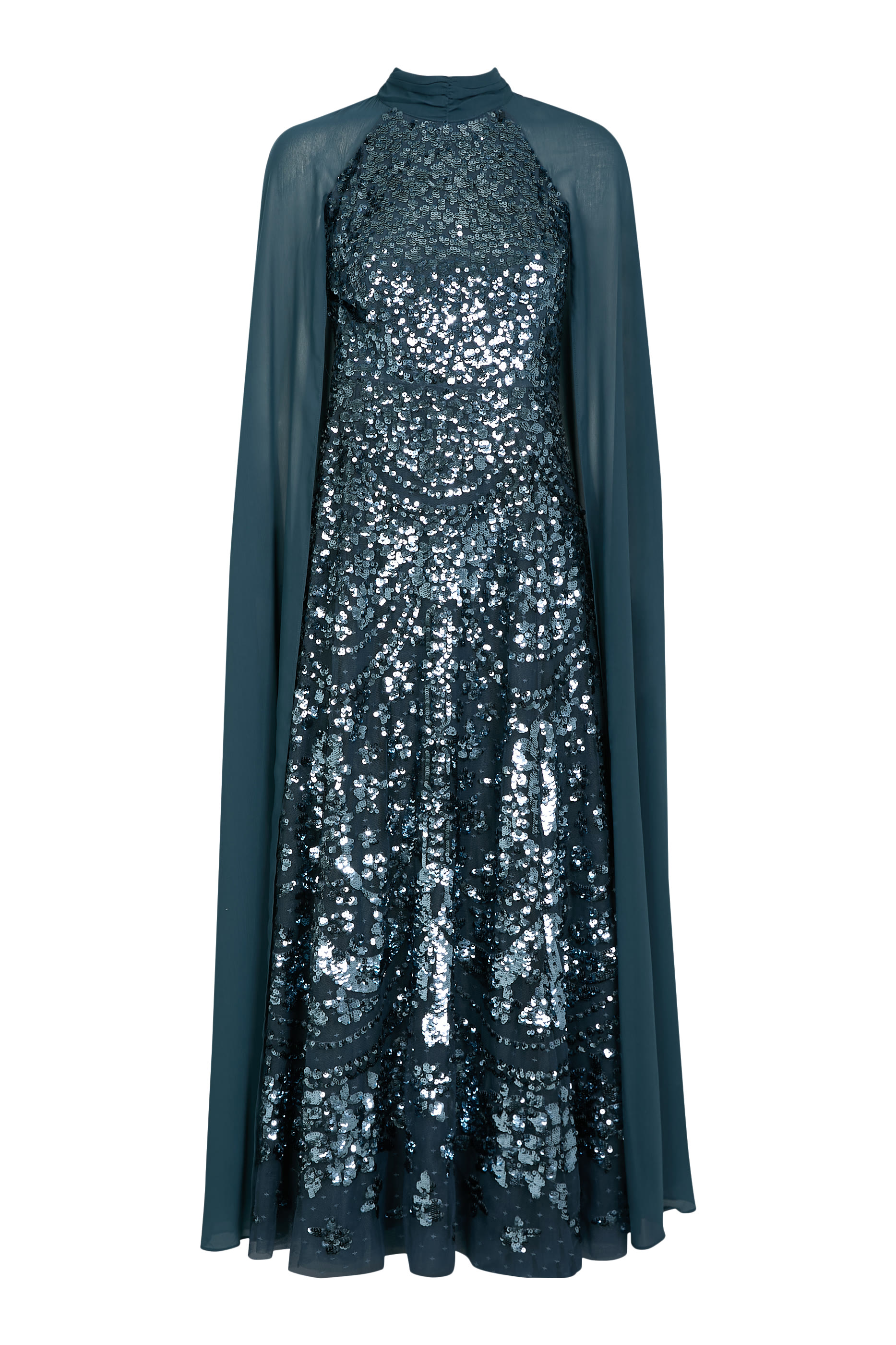 Chandelier Sequins Cape Evening Dress