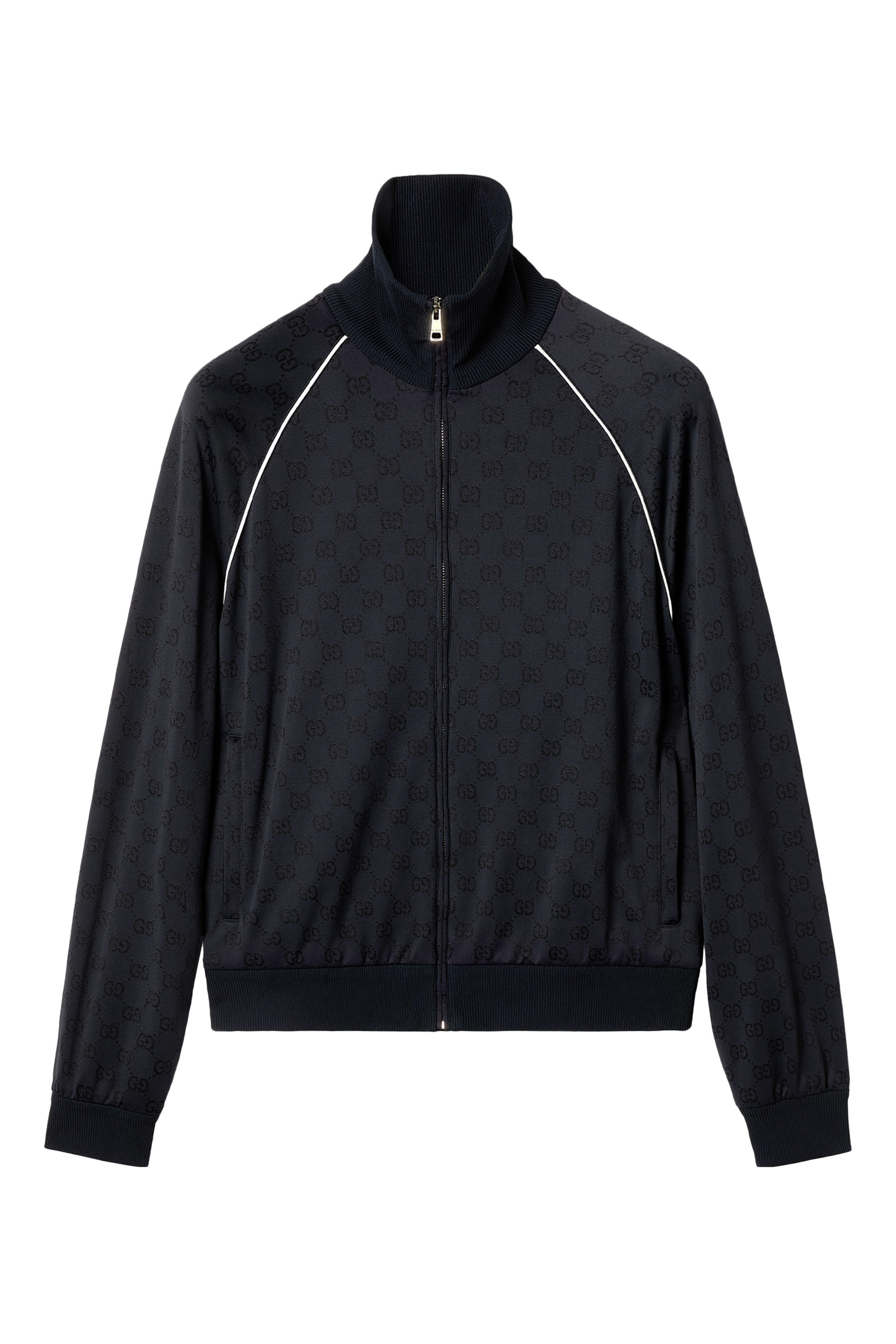 جاكيت نايلون وجيرسيه بسحاب بشعار الماركة مزدوج