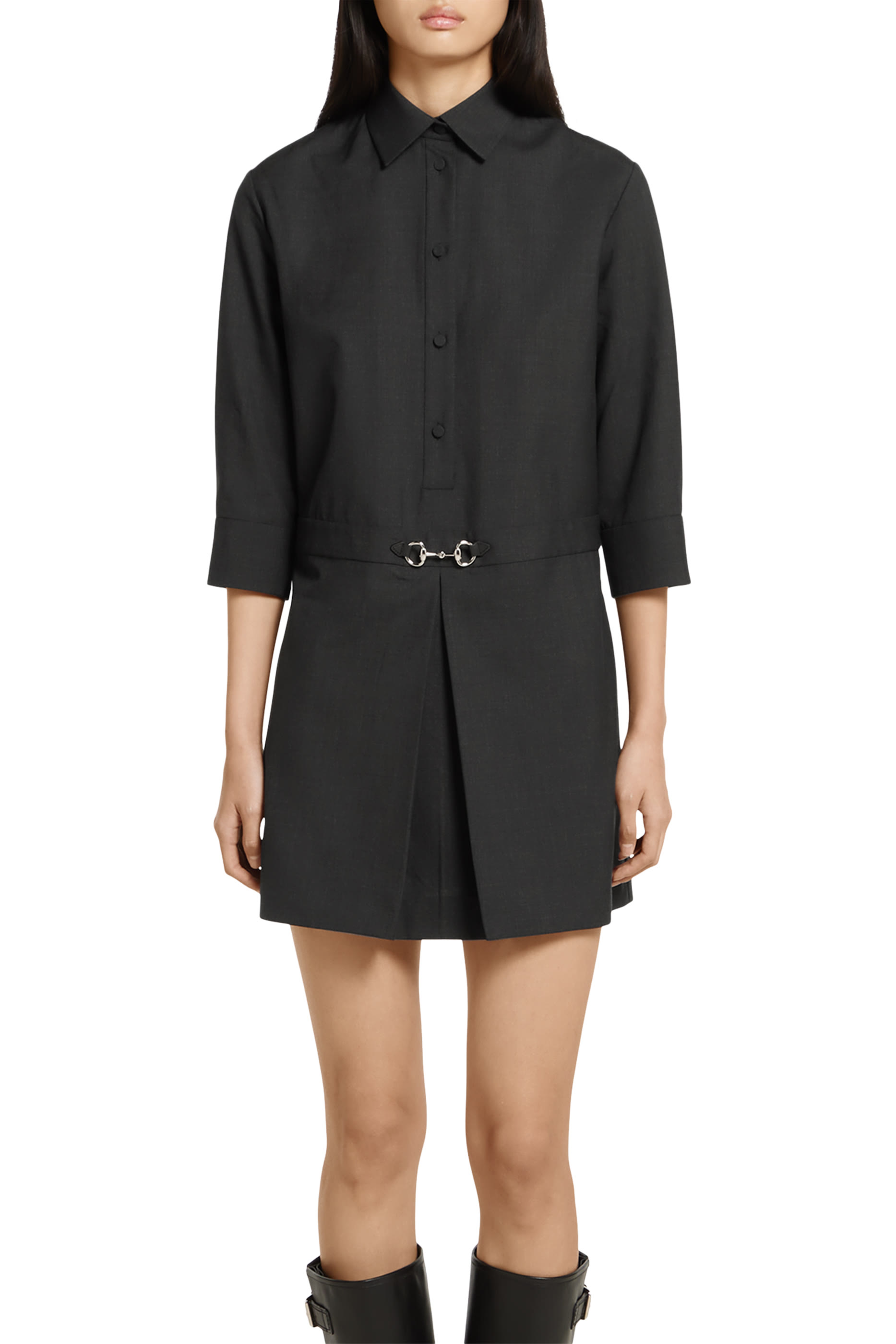 فستان مزين بحلية شعار الماركة صوف