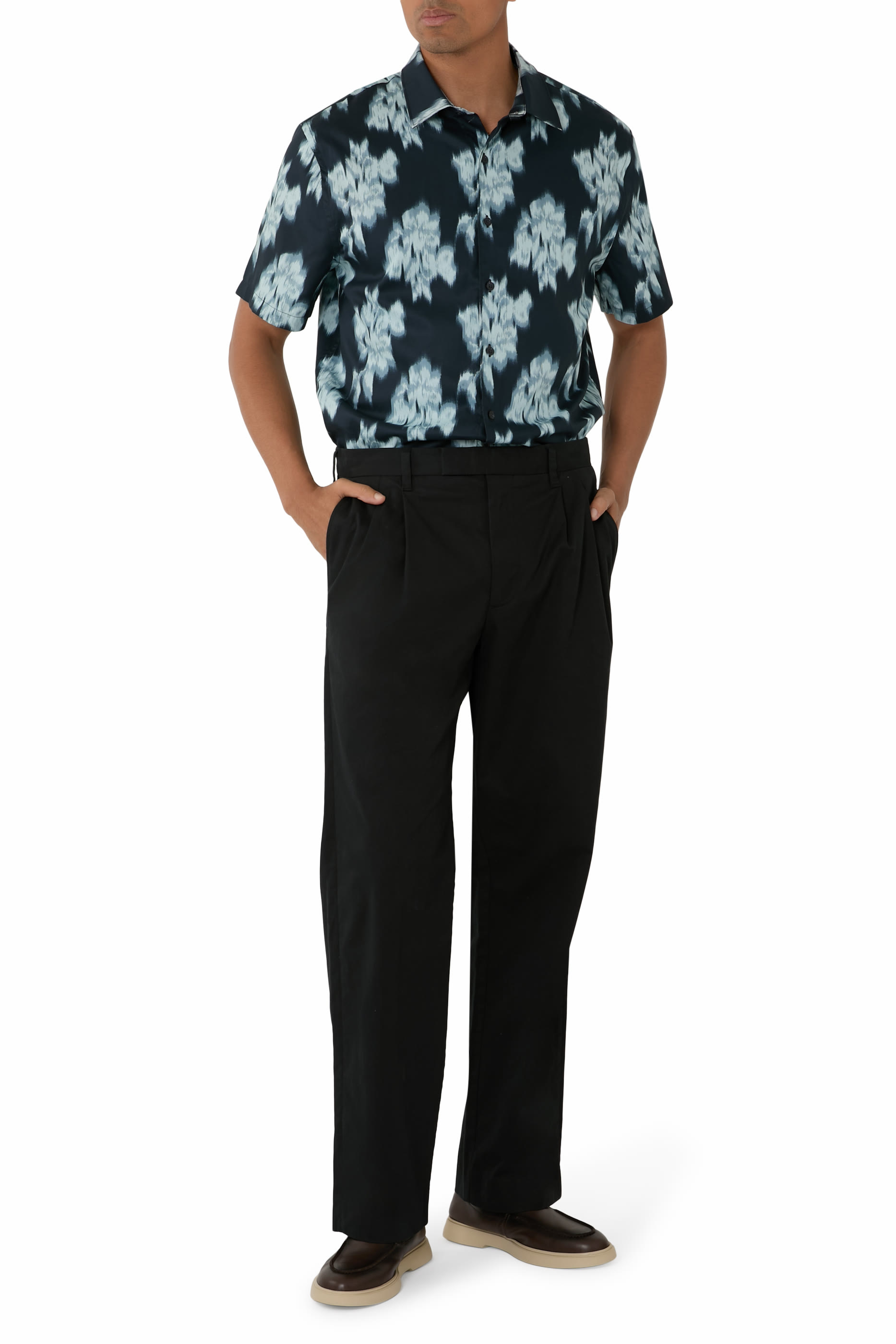 بنطال لوي بقصة مريحة وطيات مزدوجة قطن مطاطي