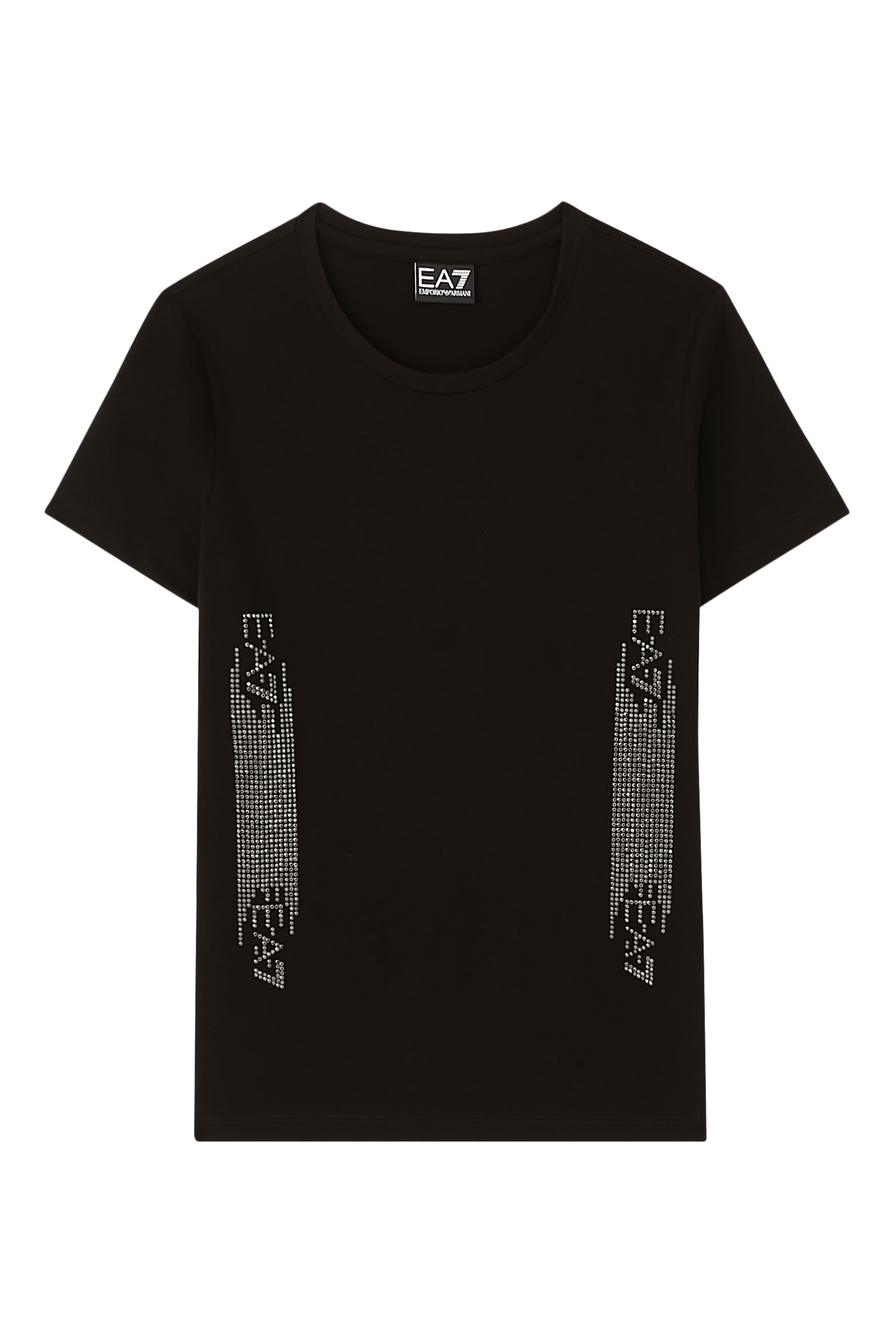 تيشيرت  بشعار الماركة مرصع بأحجار الراين قطن