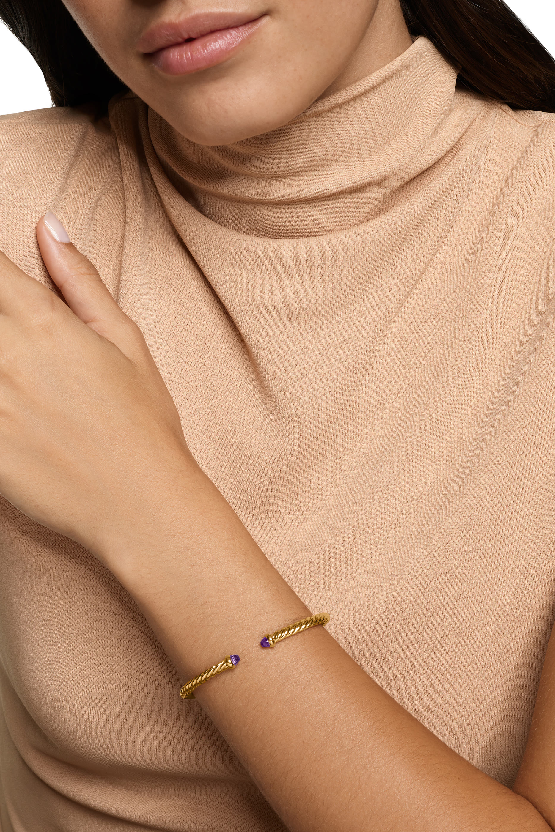 سوار فلكس كابل سبيرا مرصع جمشت، ذهب أصفر عيار 18