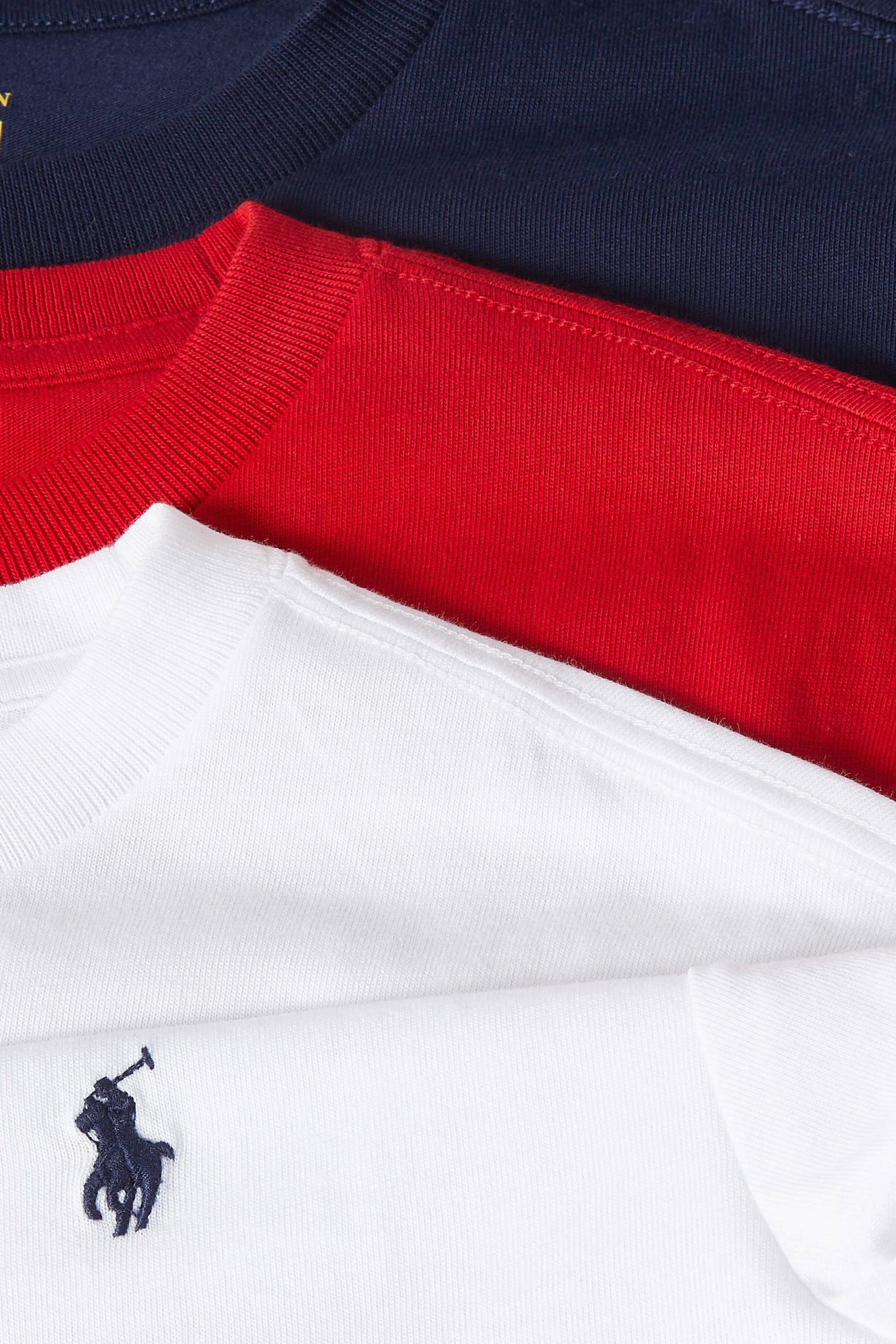 طقم تيشيرت بياقة ضيقة قطن جرسيه للأطفال، 3 قطع